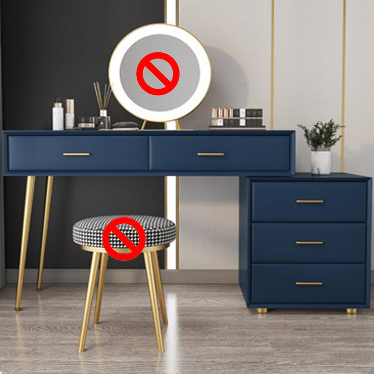Genuine Leather Vanity Set 5 Storage Drawers Dressing Table with Padded Stool Makeup Vanity 31"L x 16"W x 30"H Blue Clearhalo 'Bedroom Furniture' 'furn' 'furn_makeup_vanities' 'Furniture' 'Makeup Vanities' 'makeup_vanities' 5604595