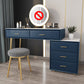 Genuine Leather Vanity Set 5 Storage Drawers Dressing Table with Padded Stool Makeup Vanity & Stools 39.4"L x 15.7"W x 29.5"H Blue Clearhalo 'Bedroom Furniture' 'furn' 'furn_makeup_vanities' 'Furniture' 'Makeup Vanities' 'makeup_vanities' 5604598