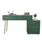 Genuine Leather Vanity Set 5 Storage Drawers Dressing Table with Padded Stool Makeup Vanity 39.4"L x 15.7"W x 29.5"H Green Clearhalo 'Bedroom Furniture' 'furn' 'furn_makeup_vanities' 'Furniture' 'Makeup Vanities' 'makeup_vanities' 5604599