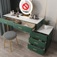 Genuine Leather Vanity Set 5 Storage Drawers Dressing Table with Padded Stool Makeup Vanity & Stools 47"L x 16"W x 30"H Green Clearhalo 'Bedroom Furniture' 'furn' 'furn_makeup_vanities' 'Furniture' 'Makeup Vanities' 'makeup_vanities' 5604603