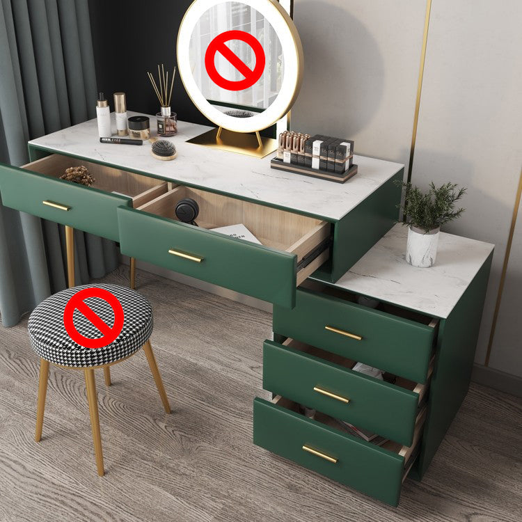 Genuine Leather Vanity Set 5 Storage Drawers Dressing Table with Padded Stool Makeup Vanity 47"L x 16"W x 30"H Green Clearhalo 'Bedroom Furniture' 'furn' 'furn_makeup_vanities' 'Furniture' 'Makeup Vanities' 'makeup_vanities' 5604605