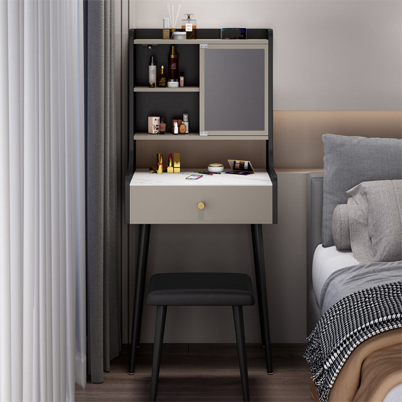 Zeitgenössischer Stein -Top -Waschtisch mit Aufbewahrung in Schwarz/Grau