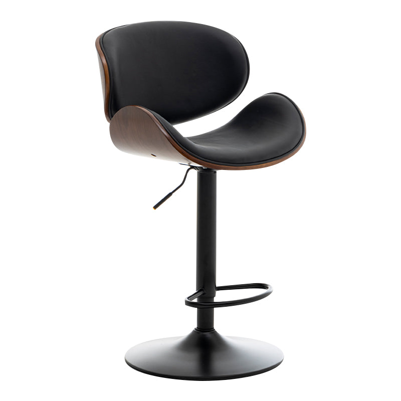 Modern Swivel Footrest Bar Stool Metal Backrest Indoor Counter Stool with Wood Seat Matte Black Clearhalo 'Bar Furniture' 'Bar Stools' 'bar_stools' 'furn' 'furn_bar_stools' 'Furniture' 'Kitchen & Dining Furniture' 5604791