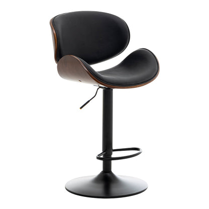 Modern Swivel Footrest Bar Stool Metal Backrest Indoor Counter Stool with Wood Seat Matte Black Clearhalo 'Bar Furniture' 'Bar Stools' 'bar_stools' 'furn' 'furn_bar_stools' 'Furniture' 'Kitchen & Dining Furniture' 5604791