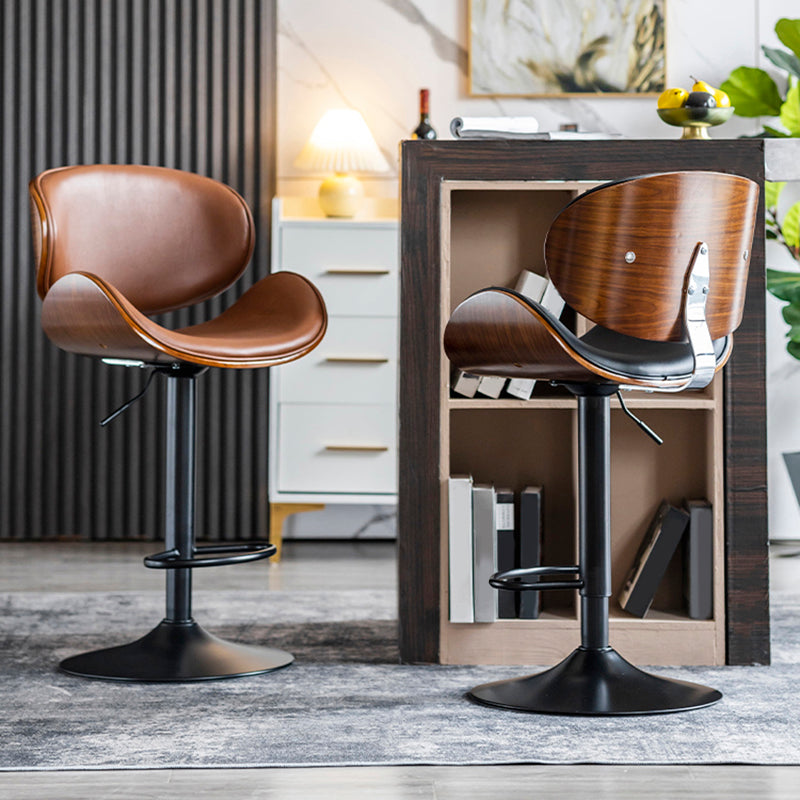 Modern Swivel Footrest Bar Stool Metal Backrest Indoor Counter Stool with Wood Seat Clearhalo 'Bar Furniture' 'Bar Stools' 'bar_stools' 'furn' 'furn_bar_stools' 'Furniture' 'Kitchen & Dining Furniture' 5604792