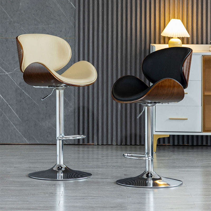 Modern Swivel Footrest Bar Stool Metal Backrest Indoor Counter Stool with Wood Seat Clearhalo 'Bar Furniture' 'Bar Stools' 'bar_stools' 'furn' 'furn_bar_stools' 'Furniture' 'Kitchen & Dining Furniture' 5604800