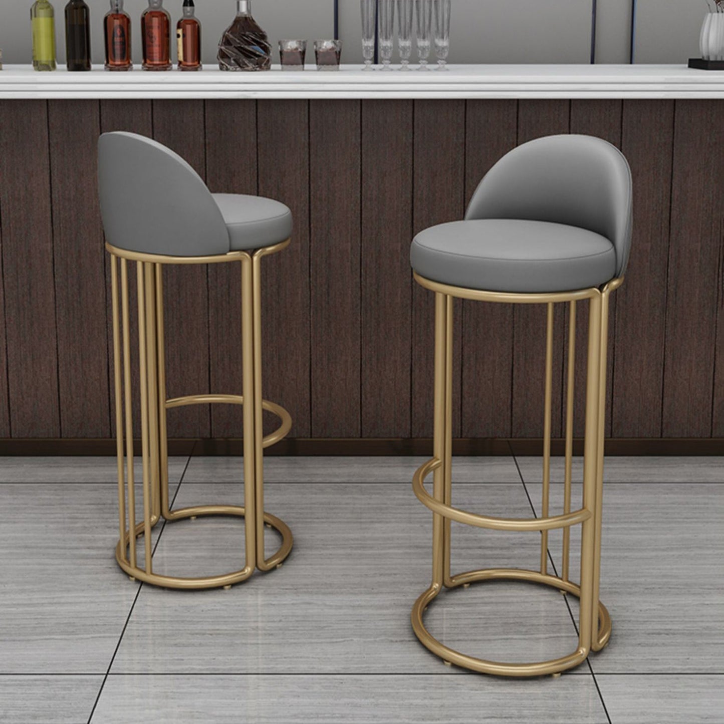 Glam Armless Backrest Counter Stool Iron Restaurant Bar Stool with Cushion and Pedal Clearhalo 'Bar Furniture' 'Bar Stools' 'bar_stools' 'furn' 'furn_bar_stools' 'Furniture' 'Kitchen & Dining Furniture' 5604898