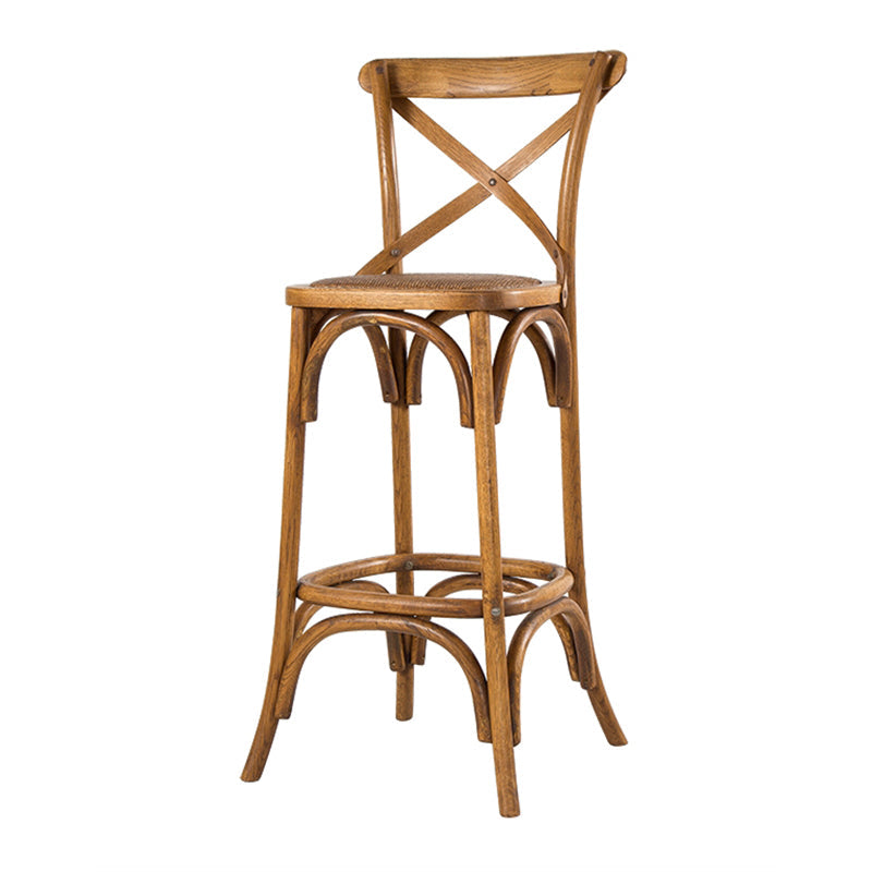 Taburete de bar Bristol contemporáneo de madera de roble con asiento y reposapiés de madera