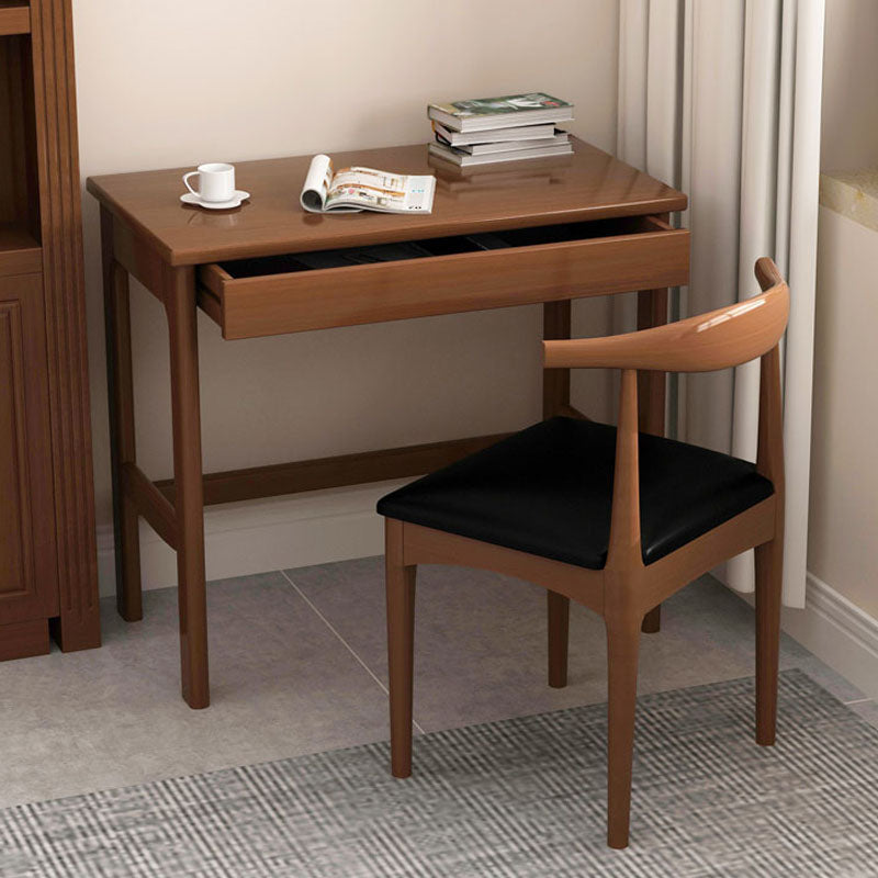 H-shaped Base Office Desk Modern Bedroom Solid Wood Task Desk with Drawer Nut-Brown Clearhalo 'furn' 'furn_office_desk' 'Furniture' 'Office Desks' 'Office Furniture' 'office_desk' 5608297