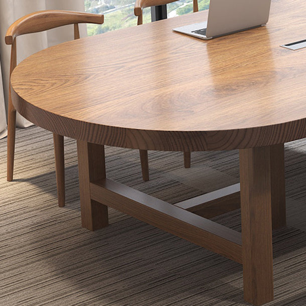 Oval Writing Desk Solid Wood Contemporary Style Office Meeting Desk