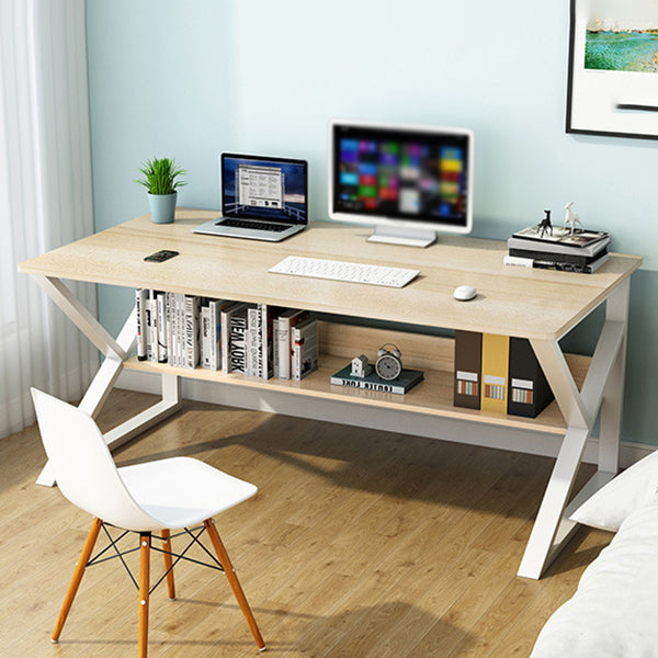 Rectangular Manufactured Wood Writing Desk Contemporary Trestle Base Desk with Shelf Clearhalo 'furn' 'furn_office_desk' 'Furniture' 'Office Desks' 'Office Furniture' 'office_desk' 5608448