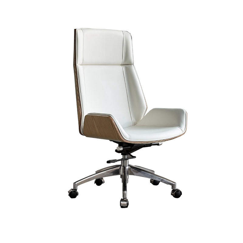 High Back Office Chair Rotatable Leather Desk Chair with Wheels Natural Wood White 1 Piece Clearhalo 'furn' 'furn_office_chair' 'Furniture' 'Office Chairs' 'Office Furniture' 'office_chair' 5608725