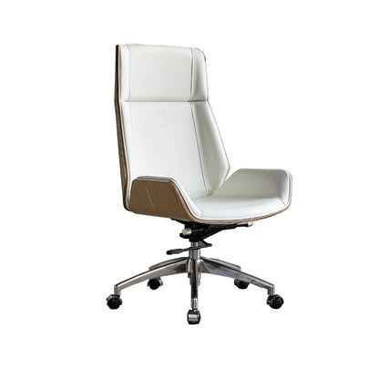 High Back Office Chair Rotatable Leather Desk Chair with Wheels Natural Wood White 1 Piece Clearhalo 'furn' 'furn_office_chair' 'Furniture' 'Office Chairs' 'Office Furniture' 'office_chair' 5608725