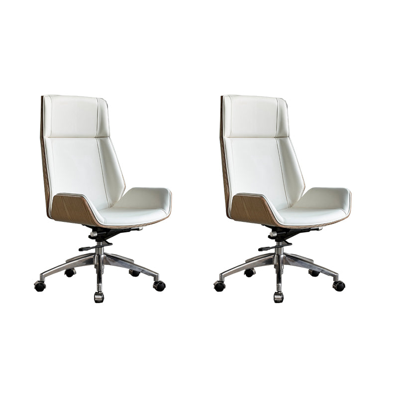 High Back Office Chair Rotatable Leather Desk Chair with Wheels Natural Wood White 2 Piece Set Clearhalo 'furn' 'furn_office_chair' 'Furniture' 'Office Chairs' 'Office Furniture' 'office_chair' 5608726