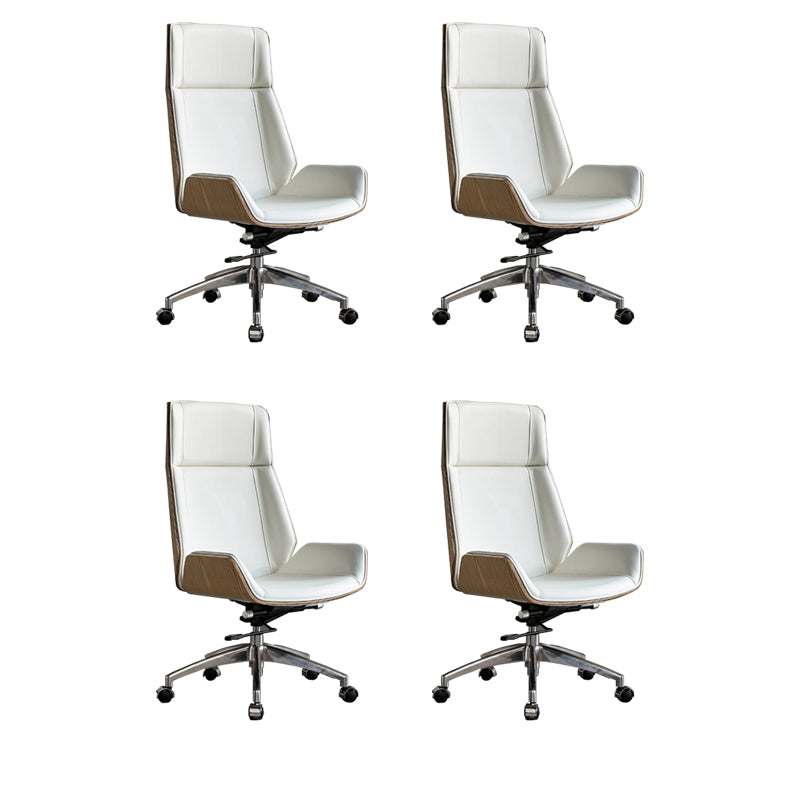 High Back Office Chair Rotatable Leather Desk Chair with Wheels Natural Wood White 4 Piece Set Clearhalo 'furn' 'furn_office_chair' 'Furniture' 'Office Chairs' 'Office Furniture' 'office_chair' 5608729