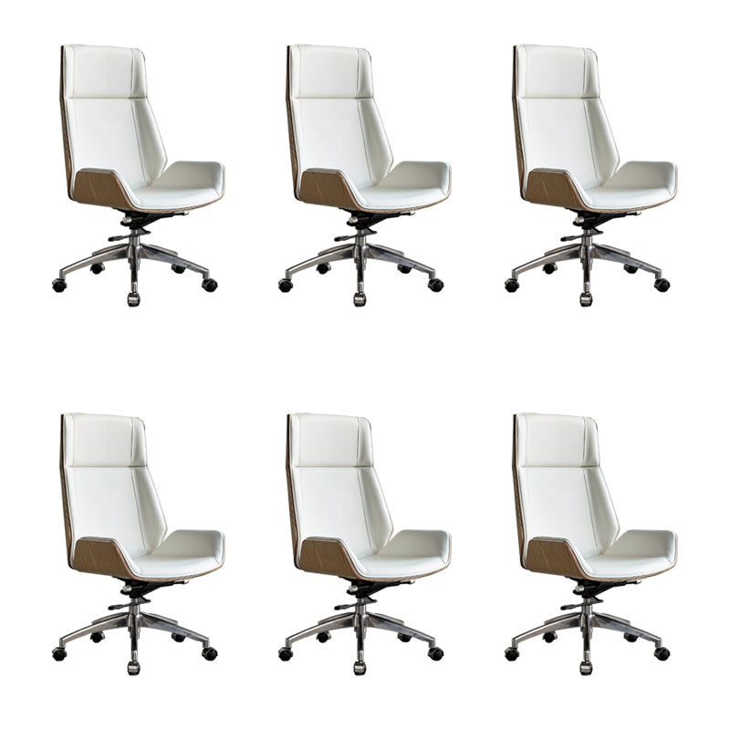 High Back Office Chair Rotatable Leather Desk Chair with Wheels Natural Wood White 6 Piece Set Clearhalo 'furn' 'furn_office_chair' 'Furniture' 'Office Chairs' 'Office Furniture' 'office_chair' 5608730