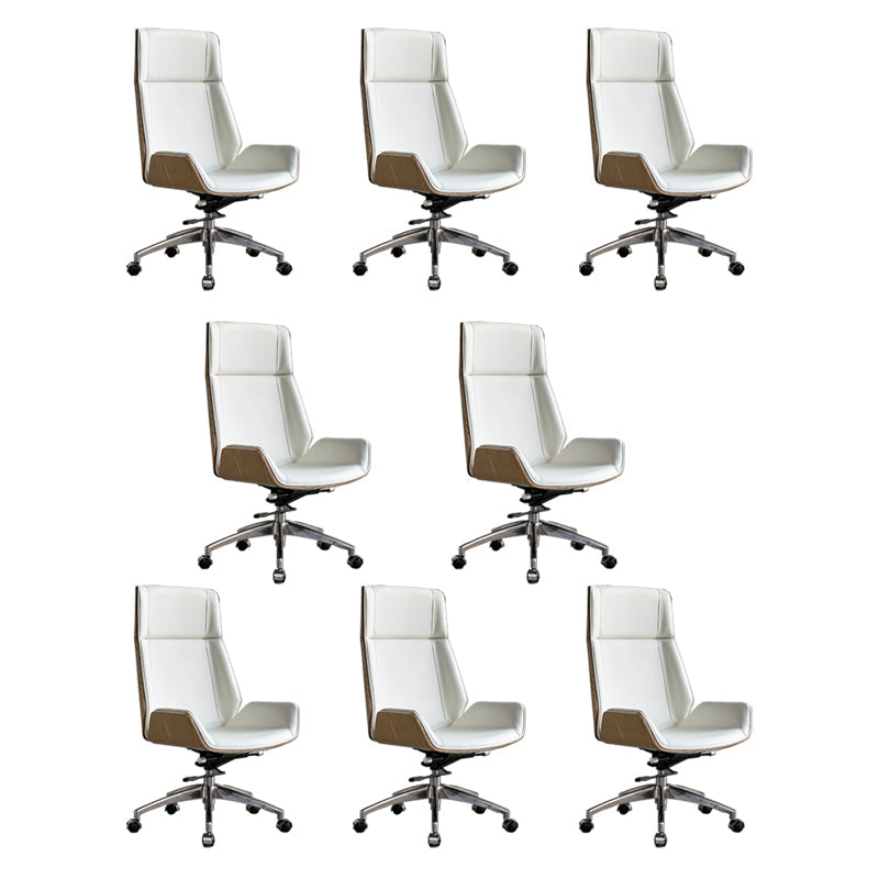High Back Office Chair Rotatable Leather Desk Chair with Wheels Natural Wood White 8 Piece Set Clearhalo 'furn' 'furn_office_chair' 'Furniture' 'Office Chairs' 'Office Furniture' 'office_chair' 5608732