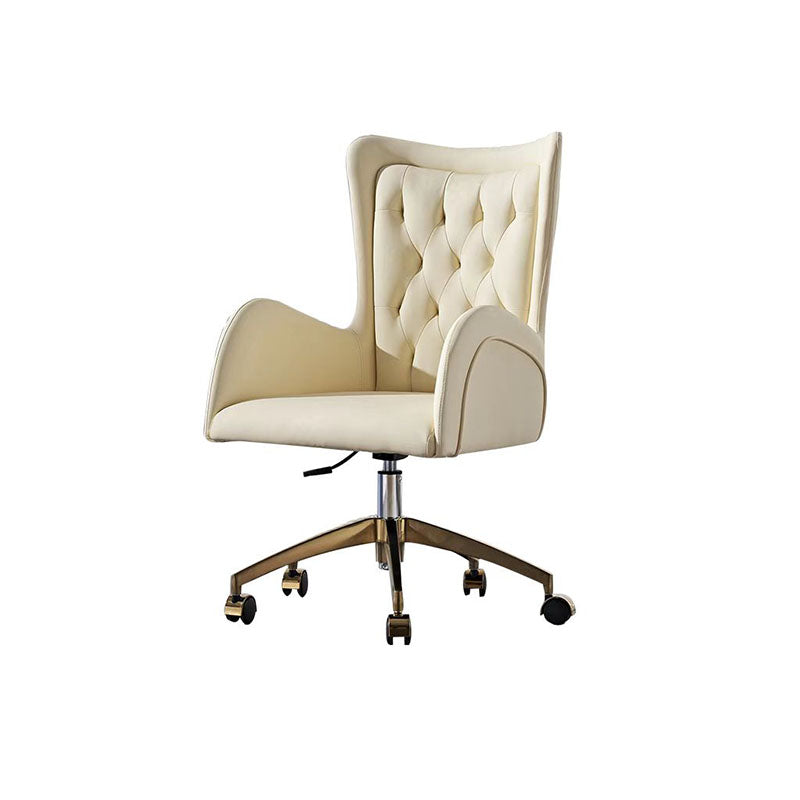 Mid Back Office Chair Rotatable Leather Desk Chair with Steel Base White 1 Piece Clearhalo 'furn' 'furn_office_chair' 'Furniture' 'Office Chairs' 'Office Furniture' 'office_chair' 5608799