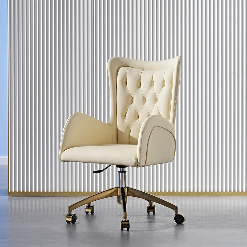 Mid Back Office Chair Rotatable Leather Desk Chair with Steel Base Clearhalo 'furn' 'furn_office_chair' 'Furniture' 'Office Chairs' 'Office Furniture' 'office_chair' 5608800