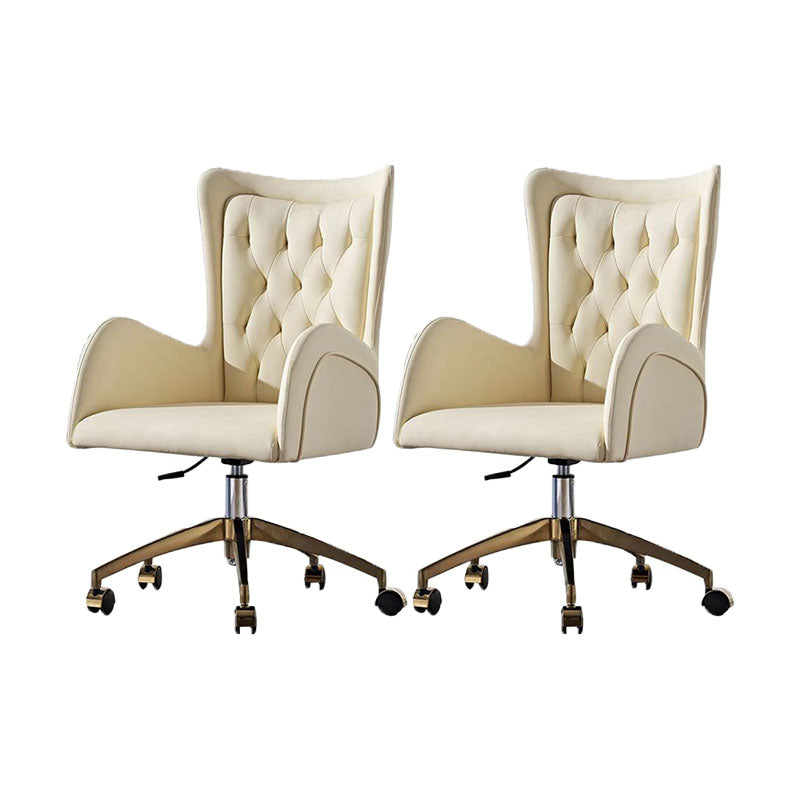 Mid Back Office Chair Rotatable Leather Desk Chair with Steel Base White 2 Piece Set Clearhalo 'furn' 'furn_office_chair' 'Furniture' 'Office Chairs' 'Office Furniture' 'office_chair' 5608801