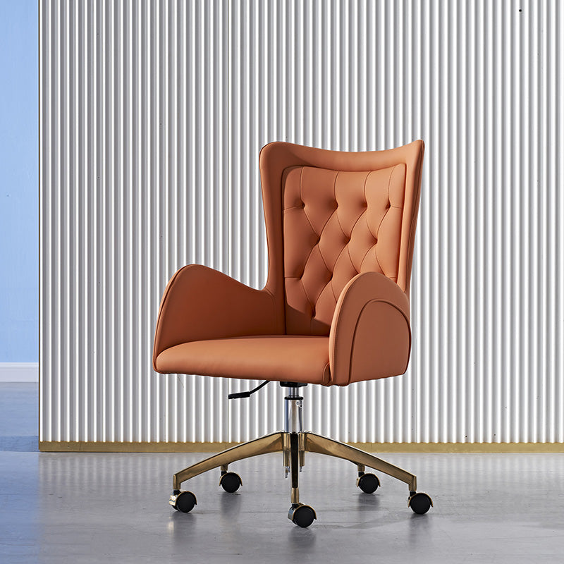 Mid Back Office Chair Rotatable Leather Desk Chair with Steel Base Clearhalo 'furn' 'furn_office_chair' 'Furniture' 'Office Chairs' 'Office Furniture' 'office_chair' 5608802