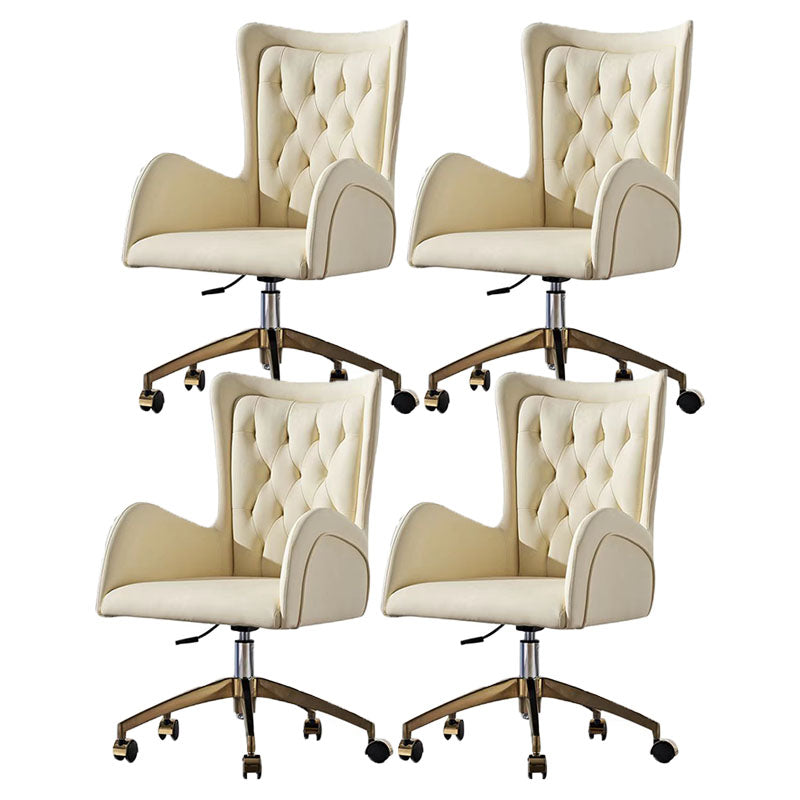 Mid Back Office Chair Rotatable Leather Desk Chair with Steel Base White 4 Piece Set Clearhalo 'furn' 'furn_office_chair' 'Furniture' 'Office Chairs' 'Office Furniture' 'office_chair' 5608803