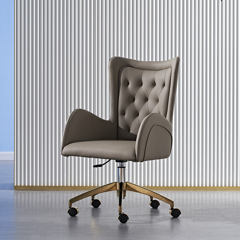 Mid Back Office Chair Rotatable Leather Desk Chair with Steel Base Clearhalo 'furn' 'furn_office_chair' 'Furniture' 'Office Chairs' 'Office Furniture' 'office_chair' 5608804