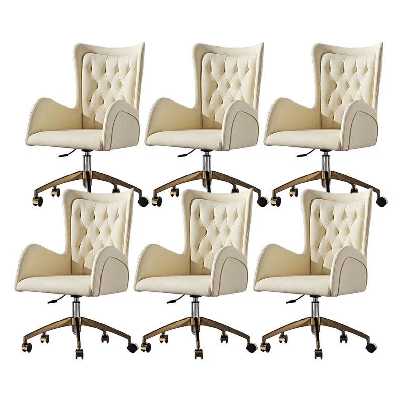 Mid Back Office Chair Rotatable Leather Desk Chair with Steel Base White 6 Piece Set Clearhalo 'furn' 'furn_office_chair' 'Furniture' 'Office Chairs' 'Office Furniture' 'office_chair' 5608805
