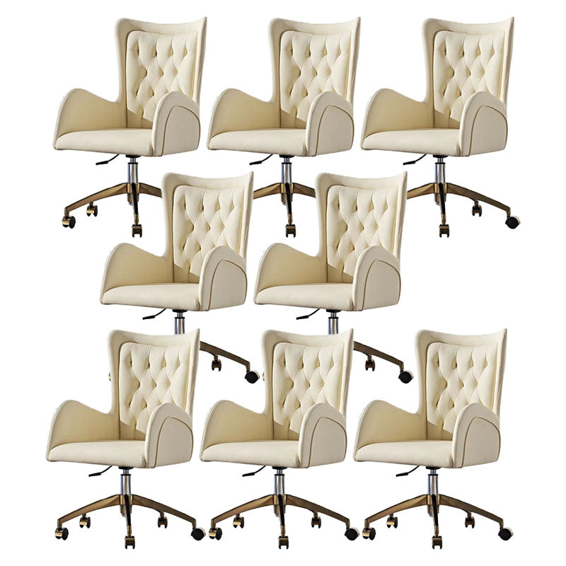 Mid Back Office Chair Rotatable Leather Desk Chair with Steel Base White 8 Piece Set Clearhalo 'furn' 'furn_office_chair' 'Furniture' 'Office Chairs' 'Office Furniture' 'office_chair' 5608806