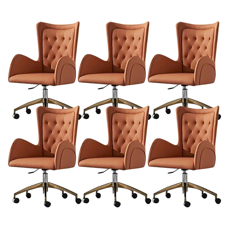 Mid Back Office Chair Rotatable Leather Desk Chair with Steel Base Orange 6 Piece Set Clearhalo 'furn' 'furn_office_chair' 'Furniture' 'Office Chairs' 'Office Furniture' 'office_chair' 5608814