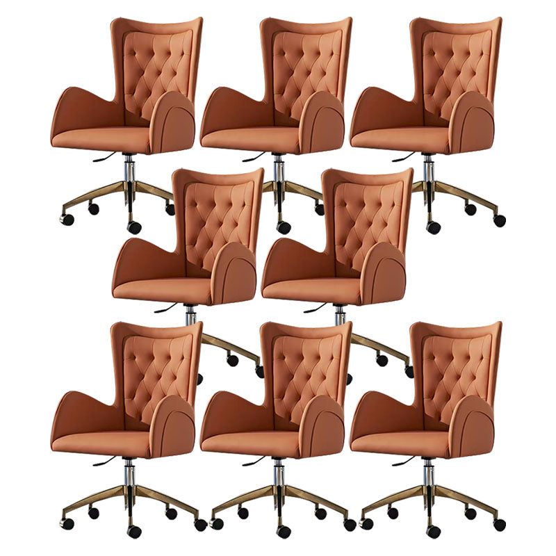 Mid Back Office Chair Rotatable Leather Desk Chair with Steel Base Orange 8 Piece Set Clearhalo 'furn' 'furn_office_chair' 'Furniture' 'Office Chairs' 'Office Furniture' 'office_chair' 5608816