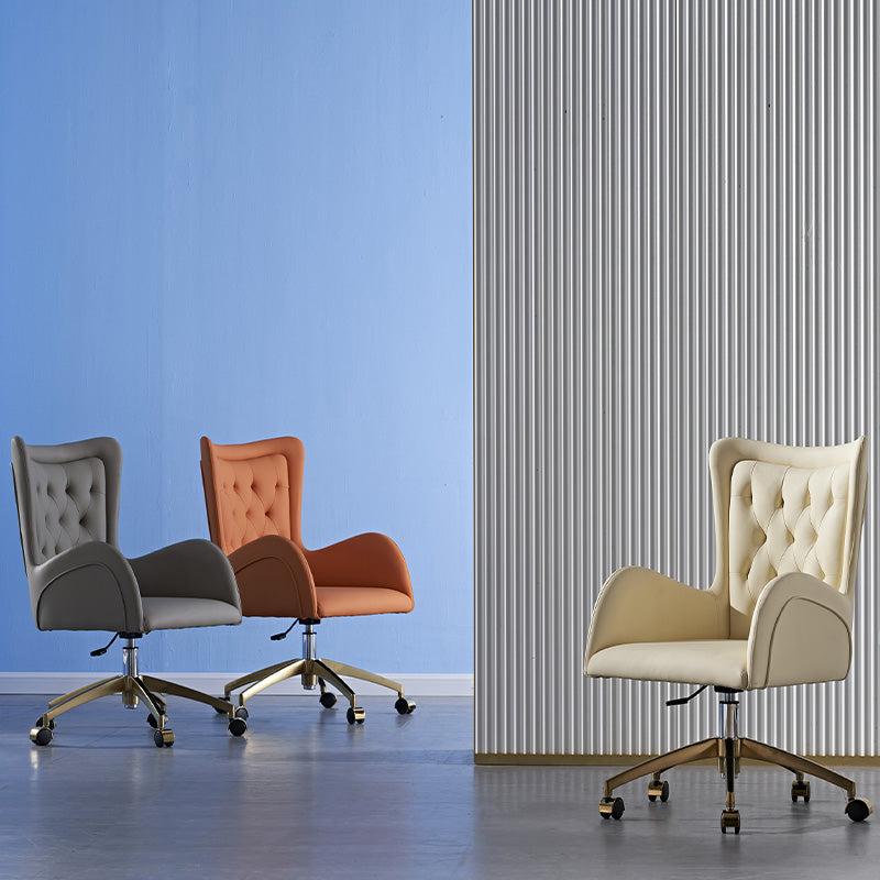 Mid Back Office Chair Rotatable Leather Desk Chair with Steel Base Clearhalo 'furn' 'furn_office_chair' 'Furniture' 'Office Chairs' 'Office Furniture' 'office_chair' 5608817