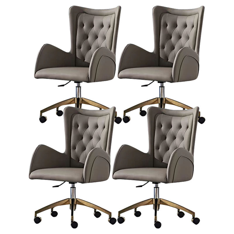 Mid Back Office Chair Rotatable Leather Desk Chair with Steel Base Gray 4 Piece Set Clearhalo 'furn' 'furn_office_chair' 'Furniture' 'Office Chairs' 'Office Furniture' 'office_chair' 5608821