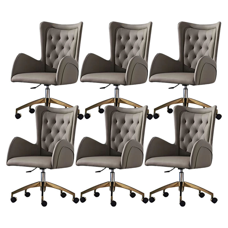 Mid Back Office Chair Rotatable Leather Desk Chair with Steel Base Gray 6 Piece Set Clearhalo 'furn' 'furn_office_chair' 'Furniture' 'Office Chairs' 'Office Furniture' 'office_chair' 5608822