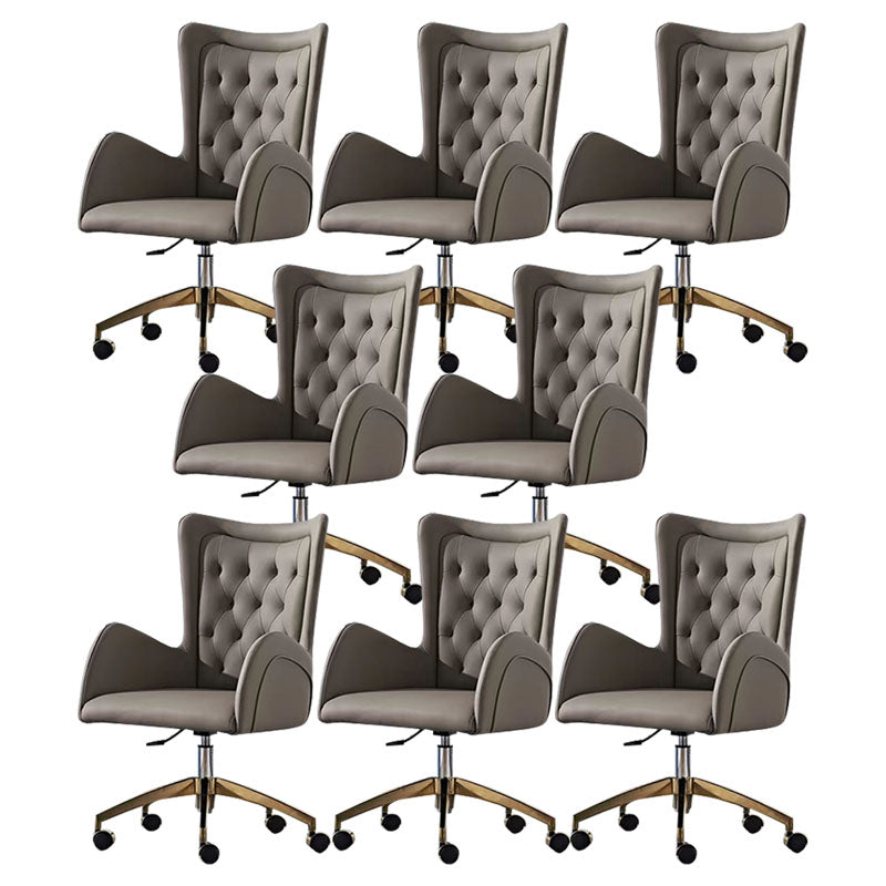 Mid Back Office Chair Rotatable Leather Desk Chair with Steel Base Gray 8 Piece Set Clearhalo 'furn' 'furn_office_chair' 'Furniture' 'Office Chairs' 'Office Furniture' 'office_chair' 5608823