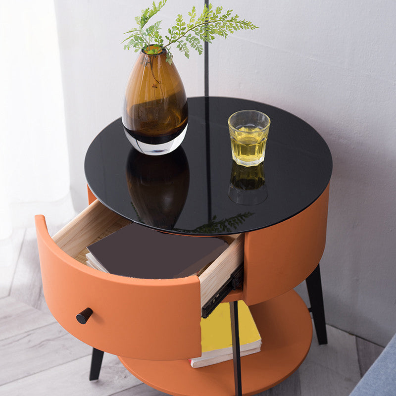 モダンな22インチの高さの夜のテーブルストーントップ1ドロワーシェルフには、脚のあるナイトスタンドが含まれています