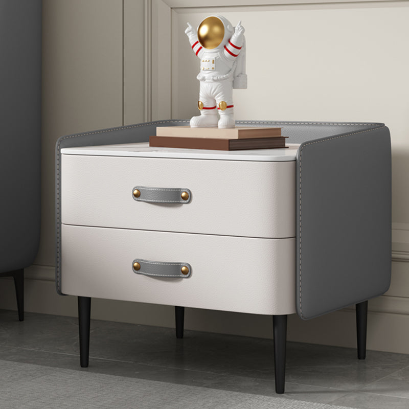 Comodino da 2 disegni moderno da 20 pollici H in pietra tavolo da notte con gambe