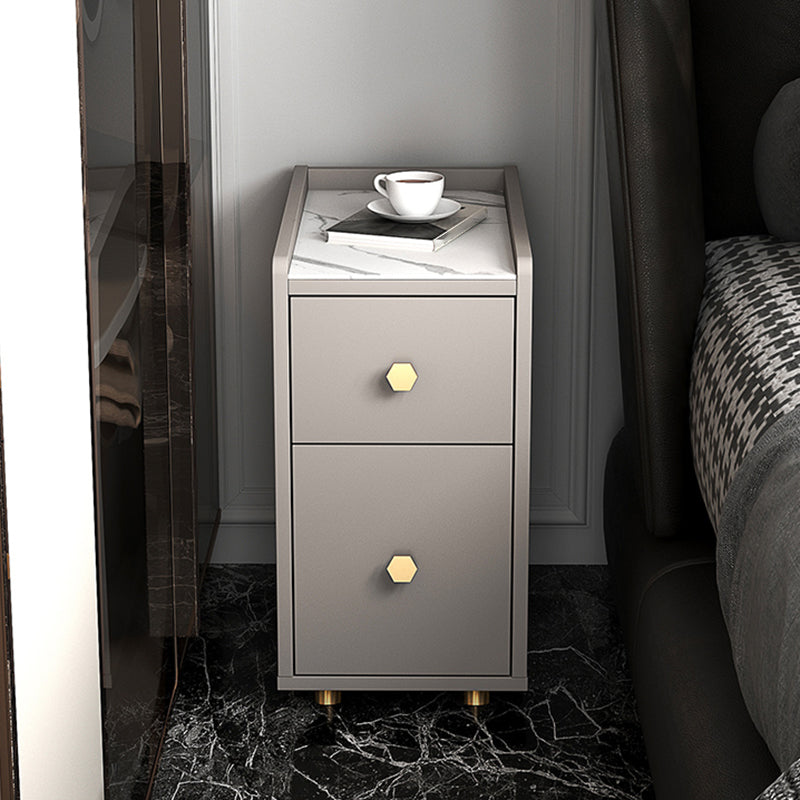 Glam Stone Top Bed Nightstand 2-Drawer Imitation Wood Legs Included Night Table 10"L x 16"W x 19"H Champagne Clearhalo 'Bedroom Furniture' 'furn' 'furn_night_stand' 'Furniture' 'night_stand' 'Nightstands' 5609469