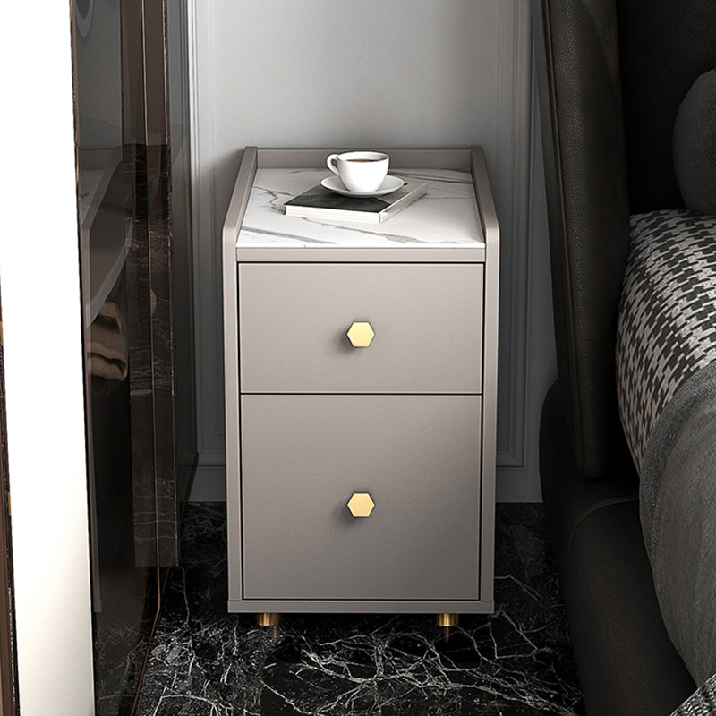 Glam Stone Top Bed Nightstand 2-Drawer Imitation Wood Legs Included Night Table 12"L x 16"W x 19"H Champagne Clearhalo 'Bedroom Furniture' 'furn' 'furn_night_stand' 'Furniture' 'night_stand' 'Nightstands' 5609470