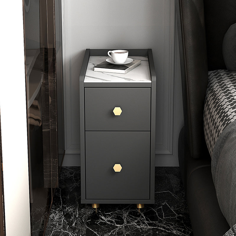 Glam Stone Top Bed Nightstand 2-Drawer Imitation Wood Legs Included Night Table 10"L x 16"W x 19"H Grey Clearhalo 'Bedroom Furniture' 'furn' 'furn_night_stand' 'Furniture' 'night_stand' 'Nightstands' 5609473