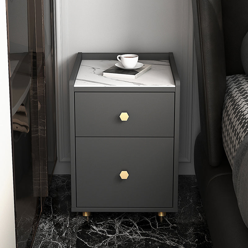 Glam Stone Top Bed Nightstand 2-Drawer Imitation Wood Legs Included Night Table 14"L x 16"W x 19"H Grey Clearhalo 'Bedroom Furniture' 'furn' 'furn_night_stand' 'Furniture' 'night_stand' 'Nightstands' 5609474