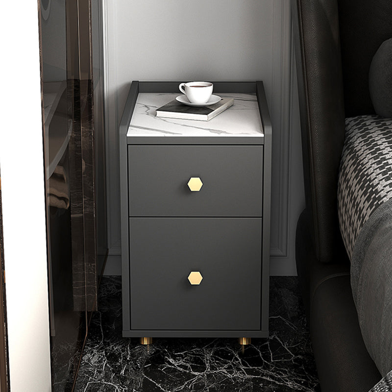 Glam Stone Top Bed Nightstand 2-Drawer Imitation Wood Legs Included Night Table 12"L x 16"W x 19"H Grey Clearhalo 'Bedroom Furniture' 'furn' 'furn_night_stand' 'Furniture' 'night_stand' 'Nightstands' 5609475