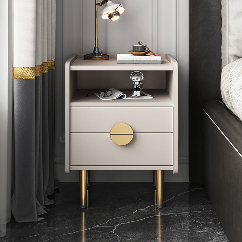 Glam Stone Top Bed Nightstand 2-Drawer Imitation Wood Legs Included Night Table 16"L x 16"W x 21"H Champagne Clearhalo 'Bedroom Furniture' 'furn' 'furn_night_stand' 'Furniture' 'night_stand' 'Nightstands' 5609477