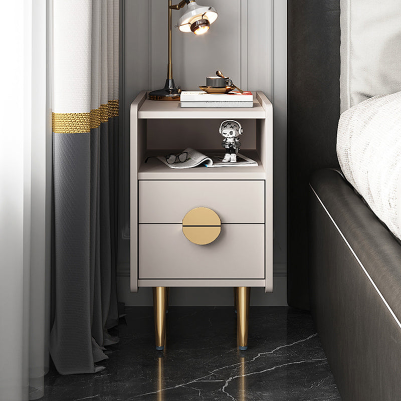Glam Stone Top Bed Nightstand 2-Drawer Imitation Wood Legs Included Night Table 12"L x 16"W x 21"H Champagne Clearhalo 'Bedroom Furniture' 'furn' 'furn_night_stand' 'Furniture' 'night_stand' 'Nightstands' 5609479