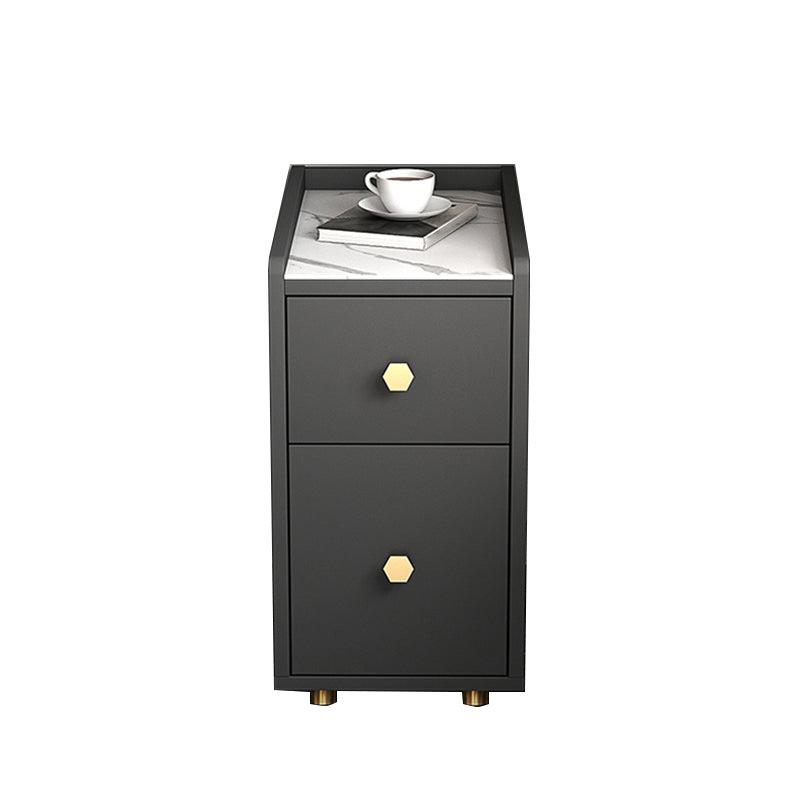 Glam Stone Top Bed Nightstand 2-Drawer Imitation Wood Legs Included Night Table Clearhalo 'Bedroom Furniture' 'furn' 'furn_night_stand' 'Furniture' 'night_stand' 'Nightstands' 5609484