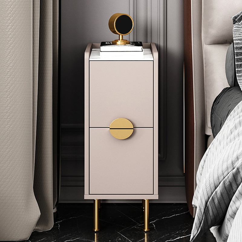 Glam Stone Top Bed Nightstand 2-Drawer Imitation Wood Legs Included Night Table 10"L x 16"W x 24"H Champagne Clearhalo 'Bedroom Furniture' 'furn' 'furn_night_stand' 'Furniture' 'night_stand' 'Nightstands' 5609485