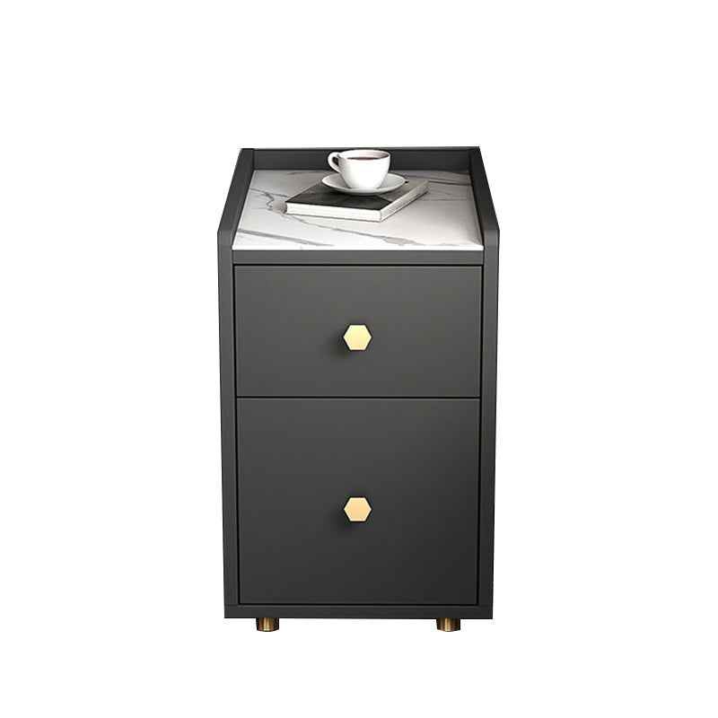 Glam Stone Top Bed Nightstand 2-Drawer Imitation Wood Legs Included Night Table Clearhalo 'Bedroom Furniture' 'furn' 'furn_night_stand' 'Furniture' 'night_stand' 'Nightstands' 5609486