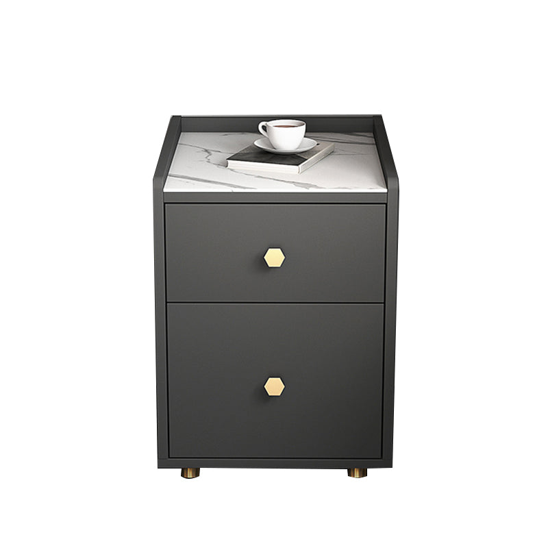 Glam Stone Top Bed Nightstand 2-Drawer Imitation Wood Legs Included Night Table Clearhalo 'Bedroom Furniture' 'furn' 'furn_night_stand' 'Furniture' 'night_stand' 'Nightstands' 5609487