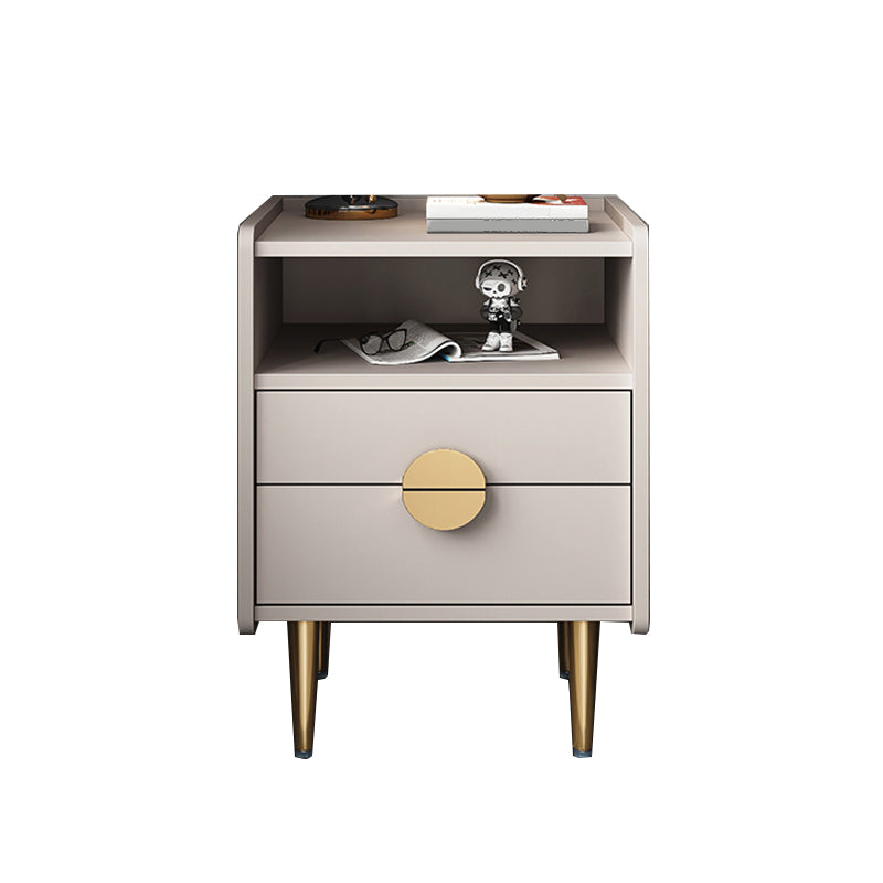 Glam Stone Top Bed Nightstand 2-Drawer Imitation Wood Legs Included Night Table Clearhalo 'Bedroom Furniture' 'furn' 'furn_night_stand' 'Furniture' 'night_stand' 'Nightstands' 5609490