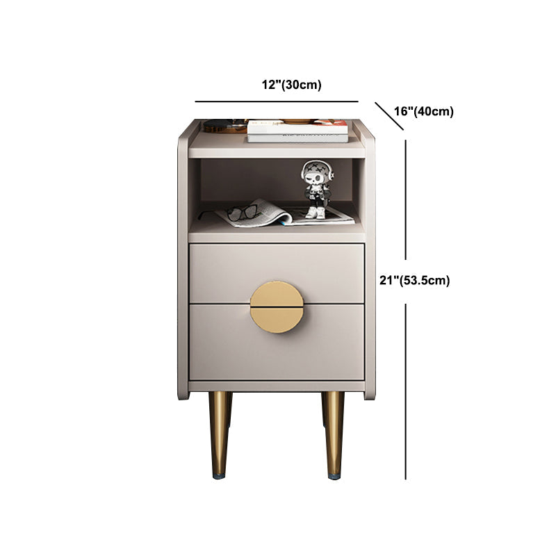 Glam Stone Top Bed Nightstand 2-Drawer Imitation Wood Legs Included Night Table Clearhalo 'Bedroom Furniture' 'furn' 'furn_night_stand' 'Furniture' 'night_stand' 'Nightstands' 5609495